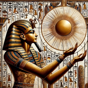 Ilustração do faraó Akhenaton reverenciando Aton, o disco Solar
