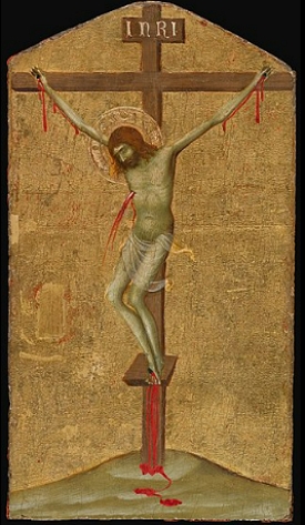 Pintura mostrando Jesus pregado na cruz