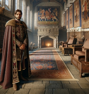 Ilustração de um senhor feudal no interior do seu castelo