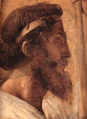 Retrato pintado de Pisístrato, homem branco de cabelo castanho e barba