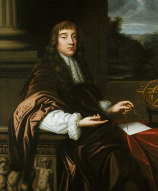 Retrato pintado do cientista Robert Hooke