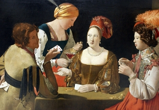 Pintura mostrando mulheres e homens jogando cartas