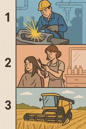 Tr&ecirc;s imagens representando os tr&ecirc;s setores da economia