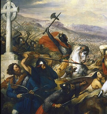 Pintura sobre a Batalha de Poitiers entre Francos e Mouros em 732