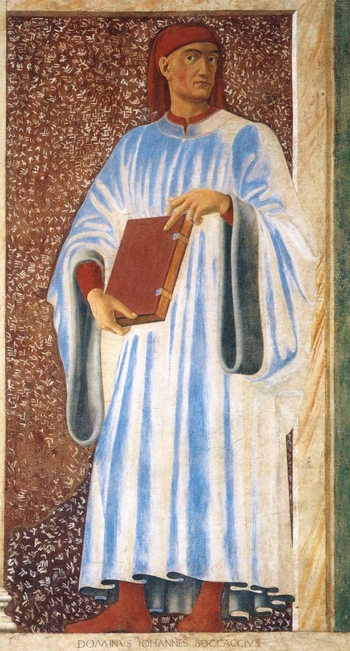 Giovanni Boccaccio segurando um livro, pintura