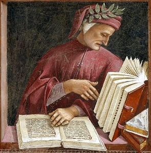Pintura mostrando Dante lendo um livro