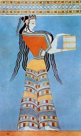 Afresco Mic&ecirc;nico representando uma mulher numa oferenda religiosa