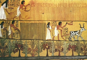 Pintura de um campon&ecirc;s eg&iacute;pcio arando a terra