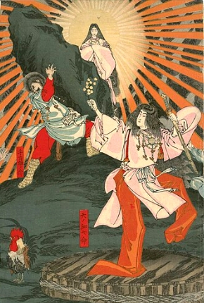 Pintura de uma deusa da mitologia japonesa representando o sol