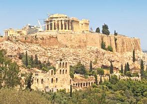 Vista das ruínas da acrópole de Atenas