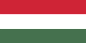 Bandeira da Hungria, tr&egrave;s faixas horizontais nas cores vermelho, branco e verde, de cima para baixo.