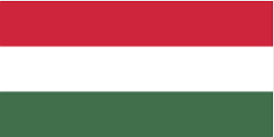Bandeira da Hungria, très faixas horizontais nas cores vermelho, branco e verde, de cima para baixo.
