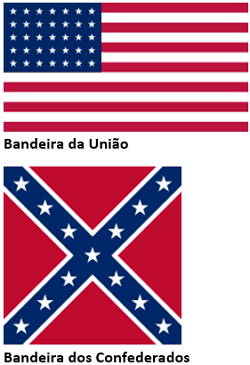 Bandeira da União e dos Confederados utilizadas na Guerra de Secessão