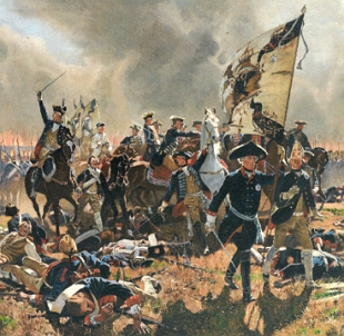 Pintura mostrando uma cena da Batalha de Kunersdorf