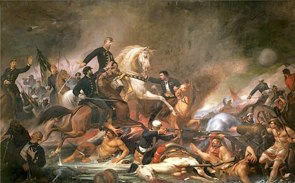 Pintura de Cena de uma batalha com soldados sobre cavalos