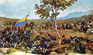 Pintura mostrando uma cena da Batalha de Carabobo