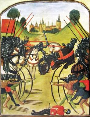 Pintura da Batalha de Tewkesbury durante a Guerra das Duas Rosas