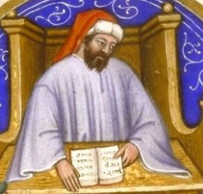 Pintura representando o escritor Boecio com um livro aberto