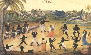 Pintura mostrando um ritual do calundu no Brasil Colonial