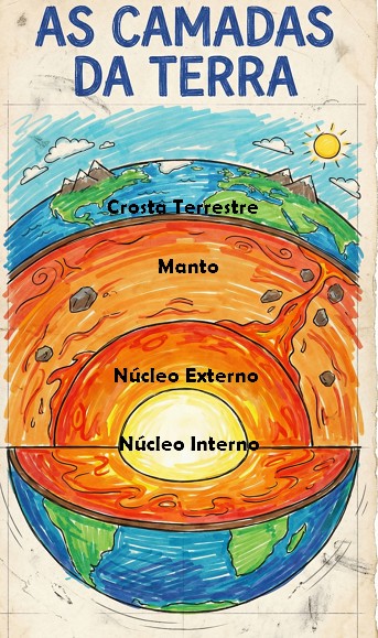 Ilustra&ccedil;&atilde;o mostrando as camadas do Planeta Terra