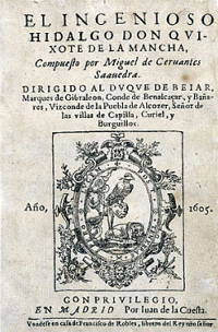 Capa da primeira edição de Dom Quixote de La Mancha, obra de Miguel de Cervantes