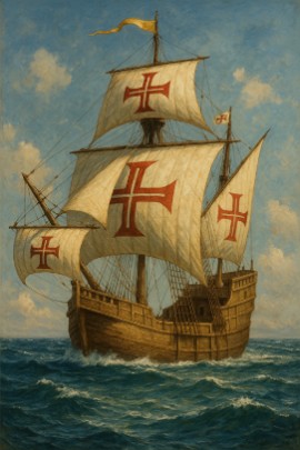 Ilustra&ccedil;&atilde;o de uma caravela portuguesa da Era das Grandes Navega&ccedil;&otilde;es