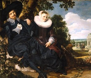 Pintura de um homem e uma mulher sentados abaixo de uma árvore