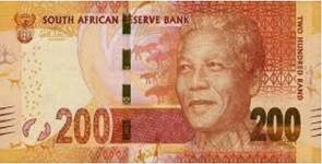 Cédula de 200 rands da África do Sul com o rosto estampado de Nelson Mandela