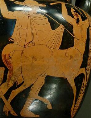 Pintura de um centauro num vaso grego
