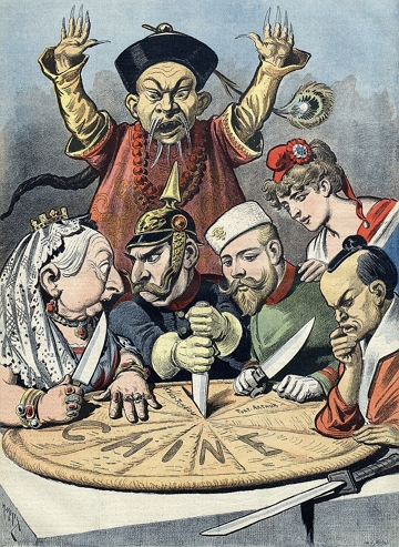 Charge sobre o Imperialismo na China, europeus dividindo a China