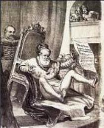 Charge mostrando dom Pedro II caindo da cadeira