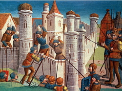 Imagem Medieval mostrando a conquista de Constantinopla pelos turcos otamanos.