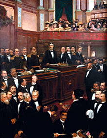 Pintura mostrando o juramento da Constituição de 1891 durante o governo Deodoro
