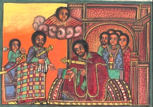 Pintura do século XVII mostrando a coroação do imperador etíope Zara Yaqob