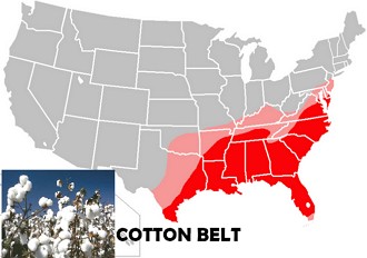 Mapa mostrando o Cotton Belt