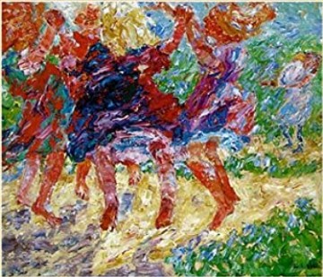 Pintura colorida de crian&ccedil;as dan&ccedil;ando.
