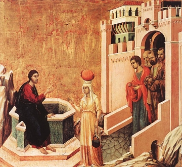 Cristo e a mulher samaritana, obra de Duccio di Buoninsegna 