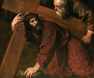 Pintura mostrando Cristo a caminho do calvário