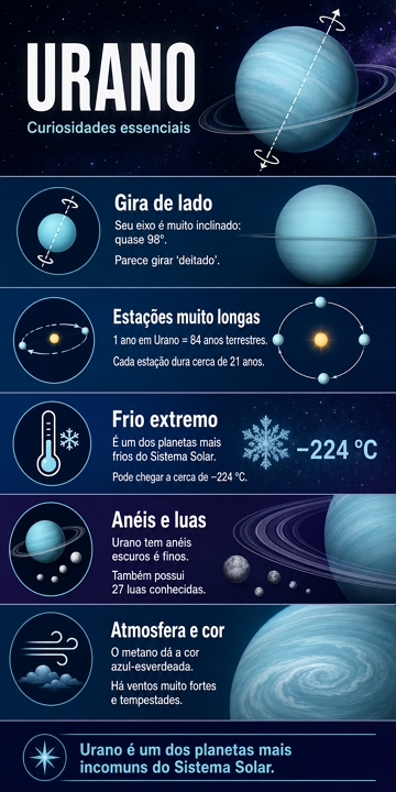 Infogr&aacute;fico com curiosidades sobre o planeta Urano