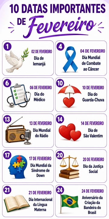 10 importantes datas comemorativas do m&ecirc;s de fevereiro