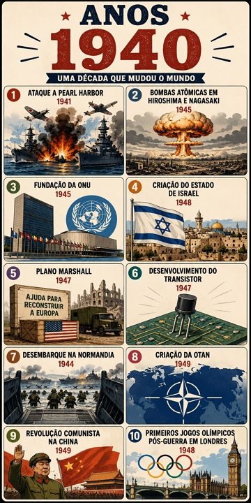 Infogr&aacute;fico com os principais eventos dos anos 1940