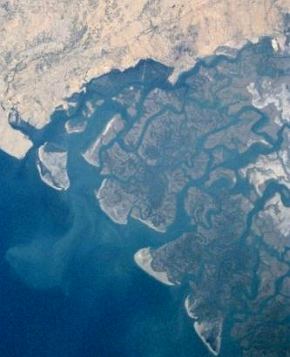 Imagem aérea do delta do rio Indo