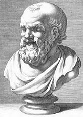 Pintura de busto do filósofo grego Demócrito