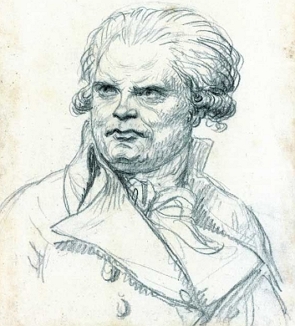 Desenho do rosto de Danton em preto e branco