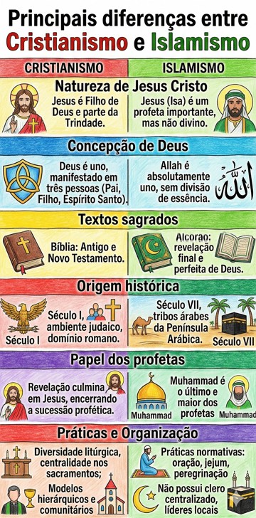 Infogr&aacute;fico com as principais diferen&ccedil;as entre islamismo e cristianismo