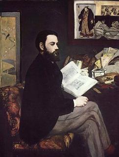 Émile Zola sentado lendo um livro, pintura.