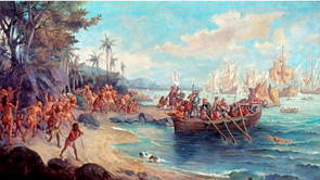 Pintura mostrando a chegada dos portugueses ao Brasil em 1500