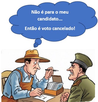 Charge mostrando uma fraude eleitoral durante a Primeira Rep&uacute;blica no Brasil