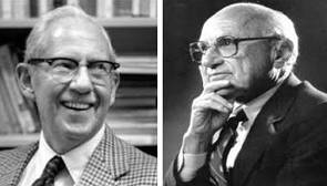 Os economistas monetaristas Milton Friedman e George Stingler