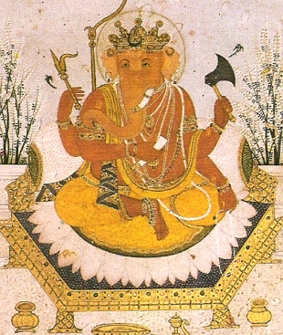 Pintura de Ganesha com quatro bra&ccedil;os